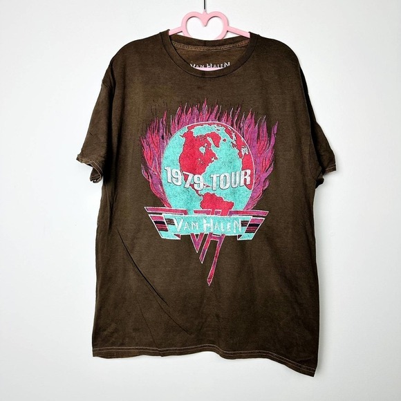 Van Halen NWOT Unisex  Brown Graphic Crew Neck Short Sleeve Casual T-Shirt Large - Picture 1 of 7